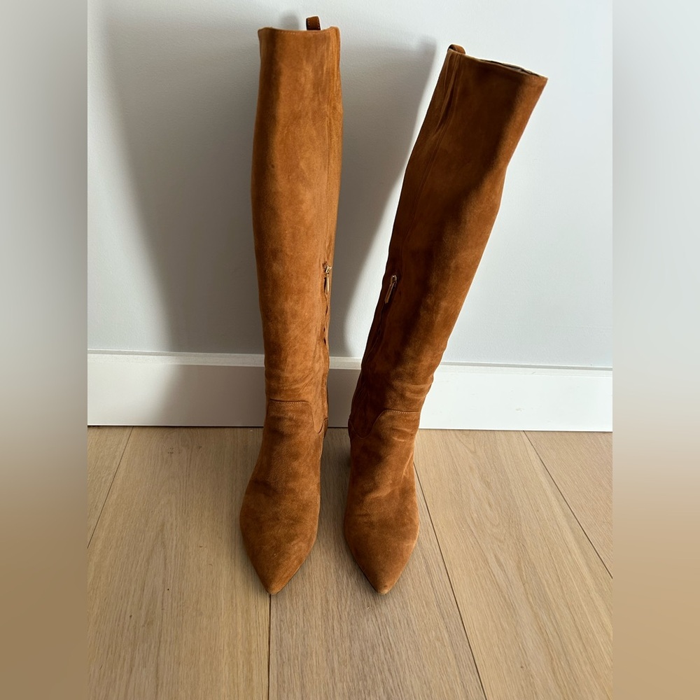 Sam Edelman Tall Suede Pointed-Toe Boots in Cognac